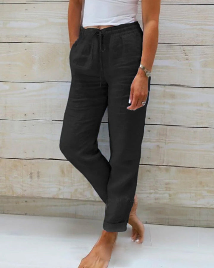 PANTALON ESTERALDA EN COTON & LIN AVEC TAILLE ÉLASTIQUÉ