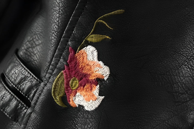 Vezank™ - Veste en cuir avec broderie florale