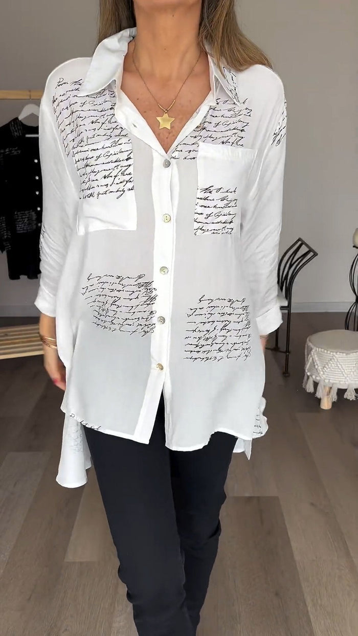 Prinsa™ - Chemise à revers tendance avec lettre imprimée