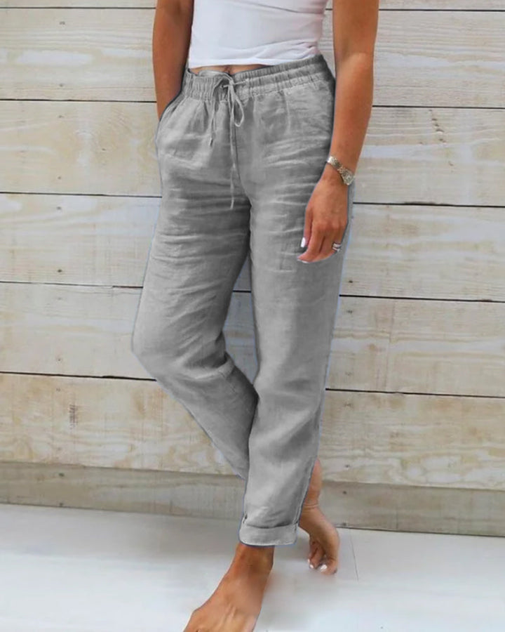 PANTALON ESTERALDA EN COTON & LIN AVEC TAILLE ÉLASTIQUÉ