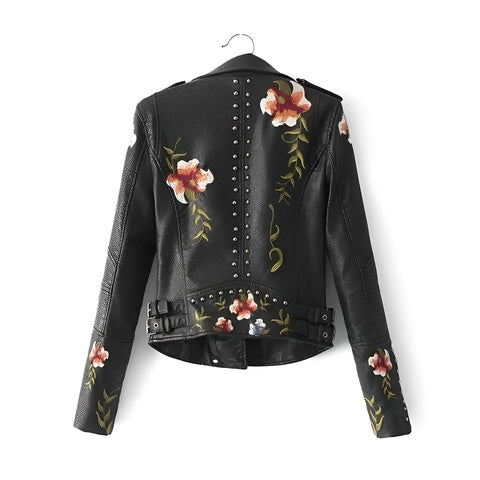 Vezank™ - Veste en cuir avec broderie florale