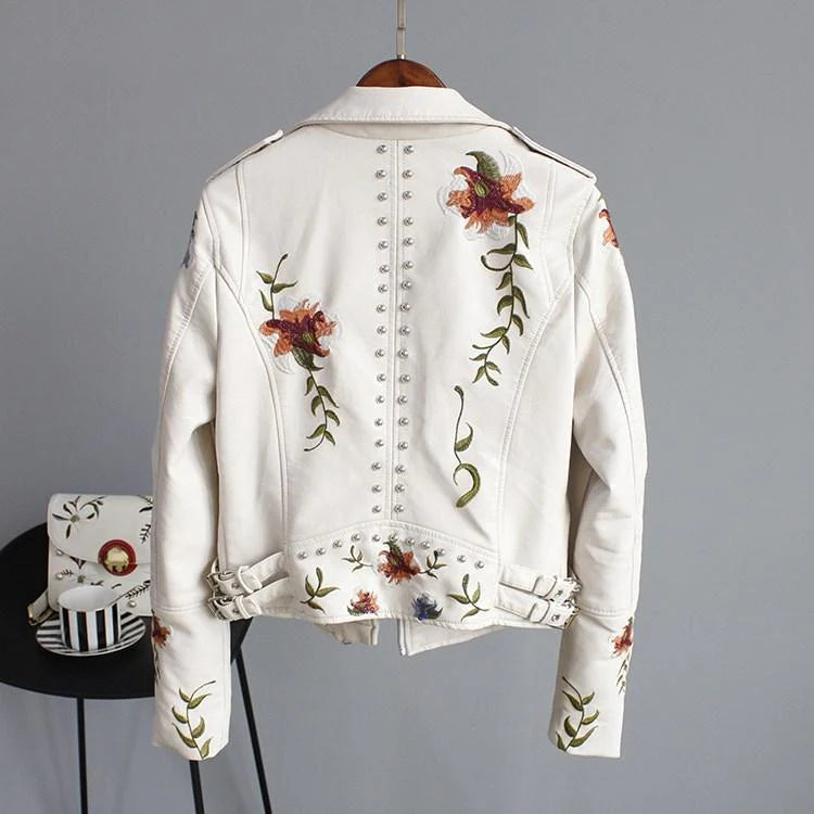 Vezank™ - Veste en cuir avec broderie florale