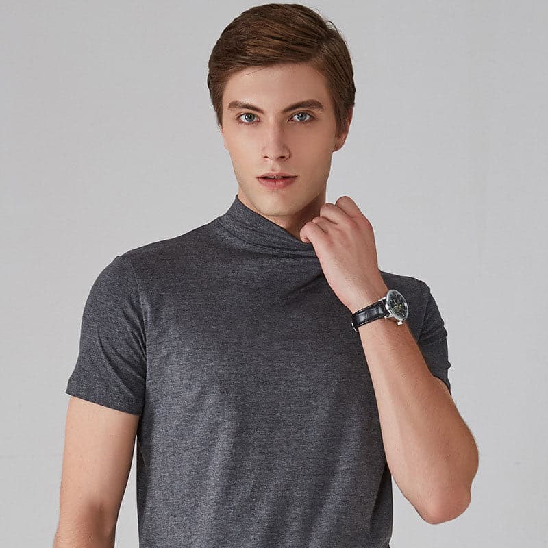 Soldes du Nouvel An 2024 T-shirt slim à col montant pour homme